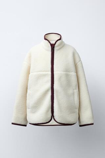 ZARA КУРТКА ИЗ ИСКУССТВЕННОЙ ОВЧИНЫ С ОТОРОЧКОЙ, ЭКРЮ
