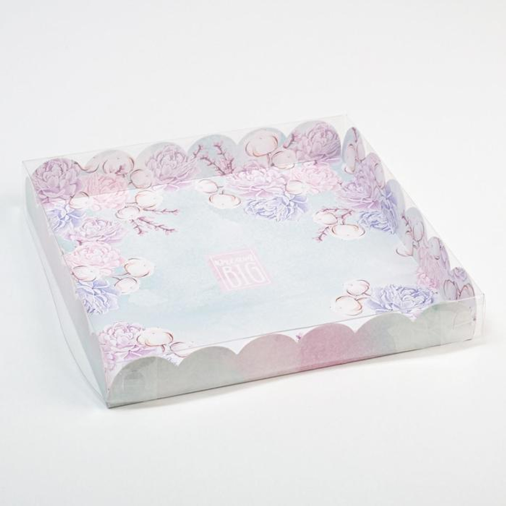 Коробка для кондитерских изделий с PVC-крышкой "Мечтай!", 21*21*3 см