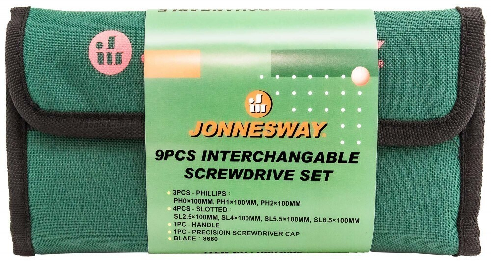 Отвертка со сменными стрежнямив наборе, 9 предметов JONNESWAY DB0309S