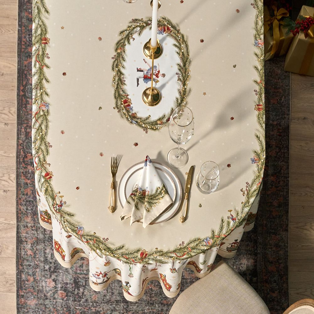 СКАТЕРТЬ ОВАЛЬНАЯ "ЩЕЛКУНЧИК" ,140Х300СМ ,БЕЖЕВЫЙ ,100%ХЛОПОК ,ТВИЛ