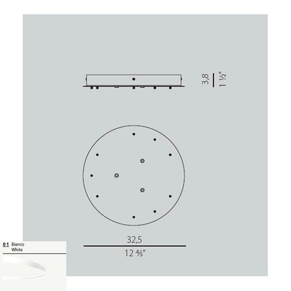 Потолочное крепление для 3 горизонтальных светильников Panzeri XM03301.533.0002 white (Италия)