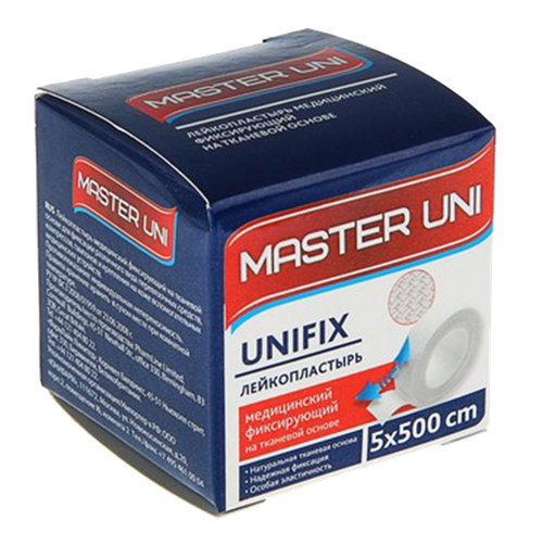 Лейкопластырь медицинский фиксирующий на ТКАНЕВОЙ основе 5см х 500 см., Master UnI, 12шт/упк