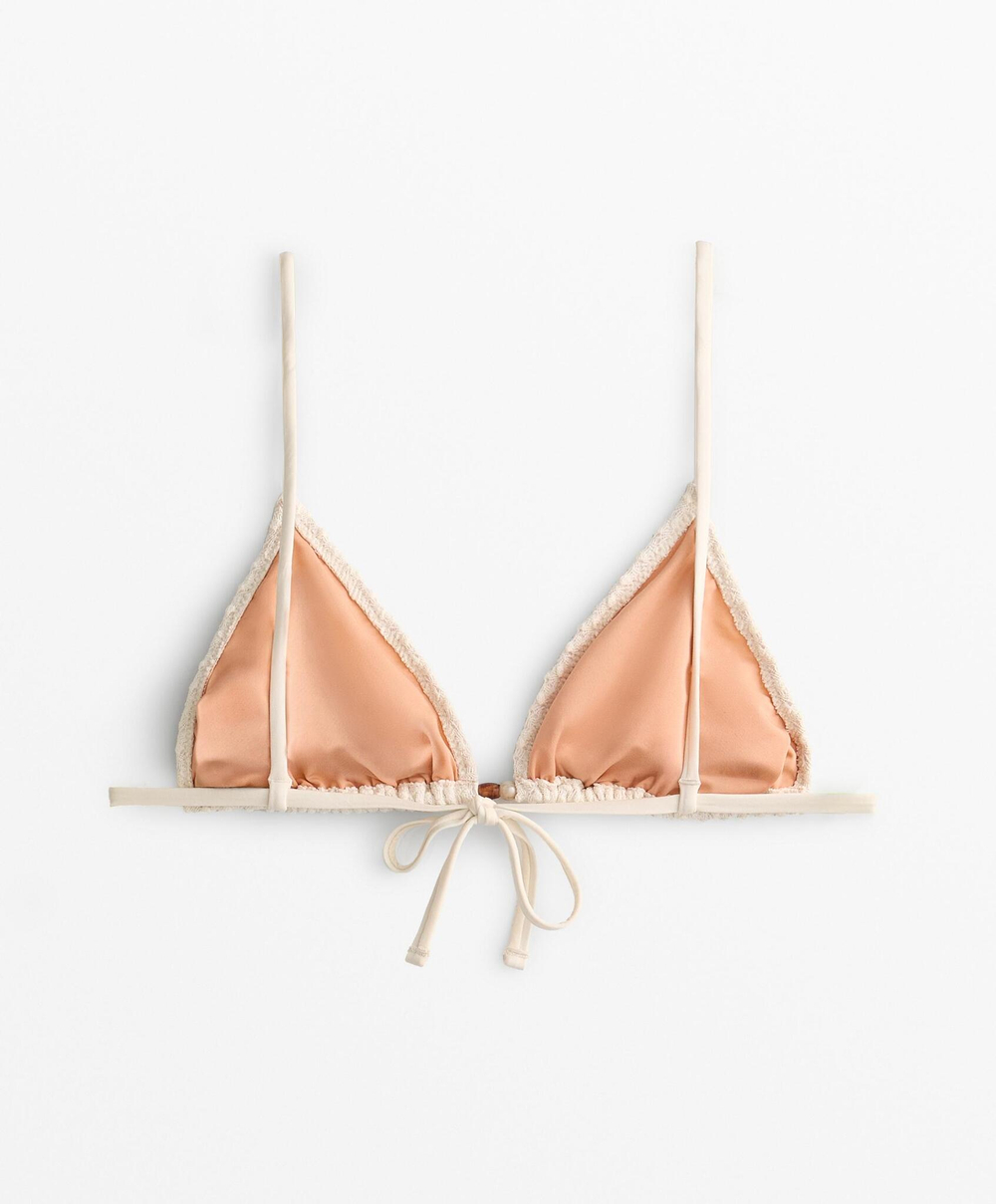 OYSHO Топ бикини с треугольными чашками из кроше, экрю