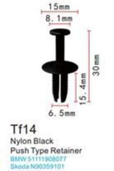 Клипса для крепления внутренней обшивки а/м БМВ пластиковая (100шт/уп.) Forsage клипса TF14(BMW)