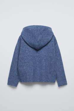 ZARA ОДНОТОННЫЙ СВИТЕР С КАПЮШОНОМ, ГЛУБОКИЙ СИНИЙ