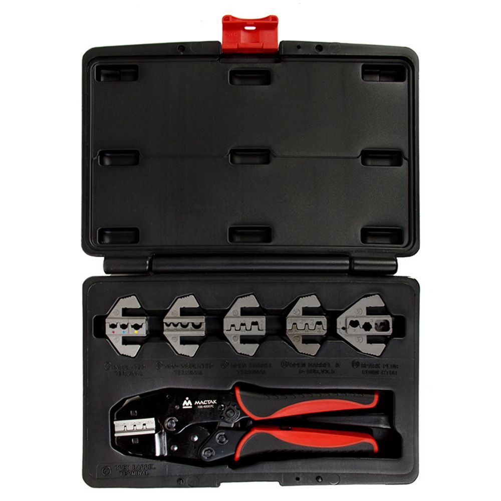 МАСТАК (106-40007C) Кримпер храповичный для обжима изолированных наконечников, 7 предметов, кейс