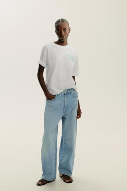 ZARA ФУТБОЛКА С НАДПИСЬЮ, БЕЛЫЙ