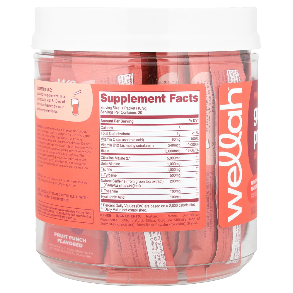 Wellah, Get-Going Pre-Workout, Fruit Punch, 20 пакетиков по 10,9 г (0,4 унции)