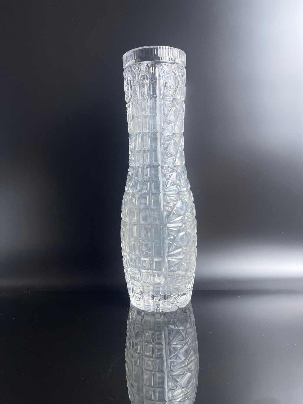 Ваза хрустальная СССР 28 см, винтажная с алмазной гранью, 1960-1990 гг