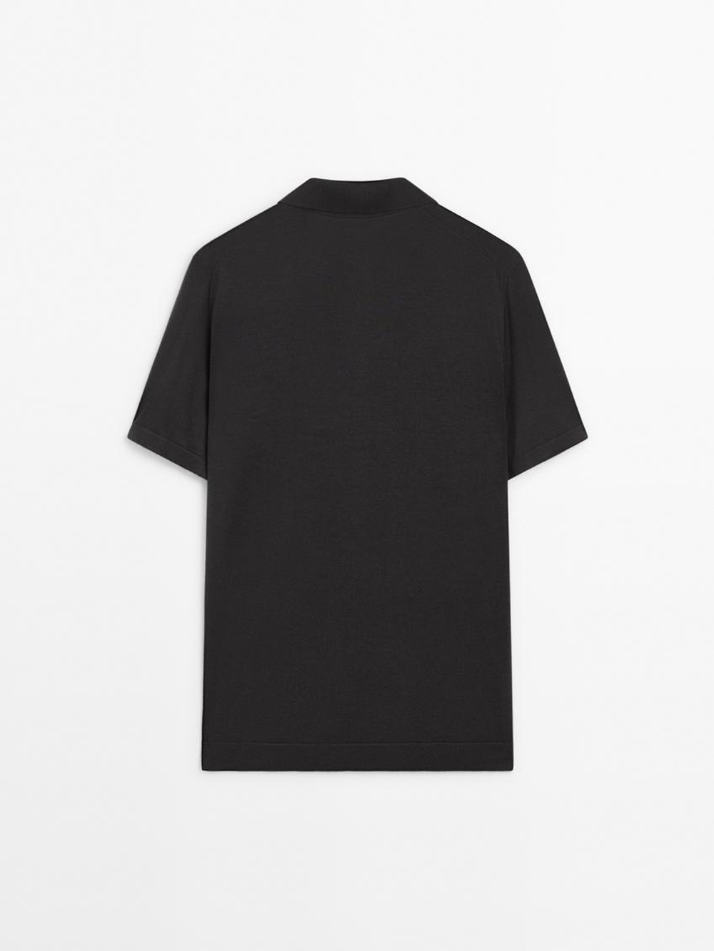 Massimo Dutti Поло из смесовой шерсти с воротником поло и короткими рукавами, серый