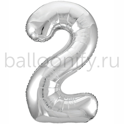 Шар ЦИФРА 2 Металлик Silver 40" 102 см