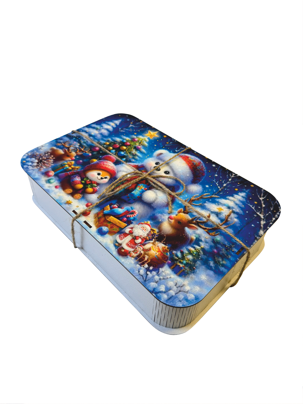 Деревянная Новогодняя упаковка,планшет Зимний лес