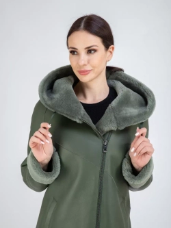 Дубленка зима натуральная удлиненная с капюшоном