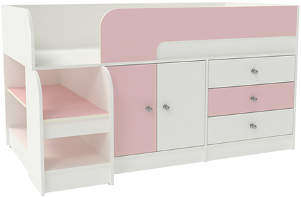 Кровать-чердак КарИВи Астра 9, 1 Белый  Розовый