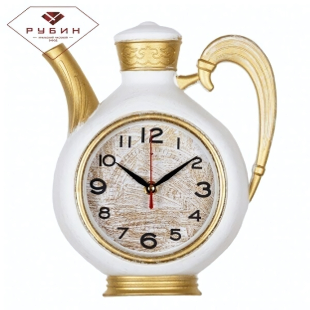 2622-002 Часы настенные чайник 26,5х24см, корпус корпус белый с золотом "Классика" "Рубин"