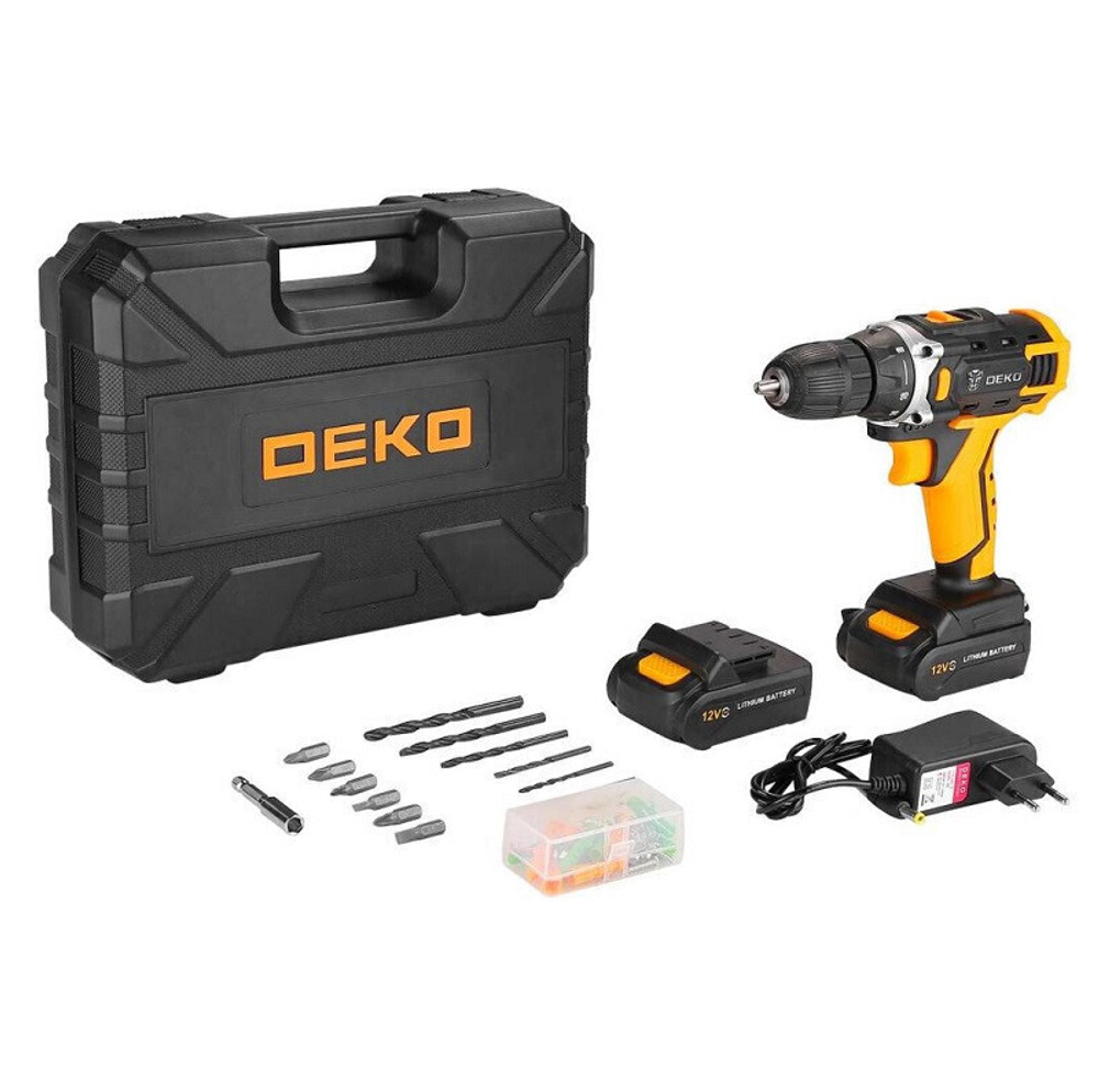 Дрель-шуруповерт аккумуляторная Deko Advanced 063-4132 DKCD12FU-Li с набором инструмента 63 шт