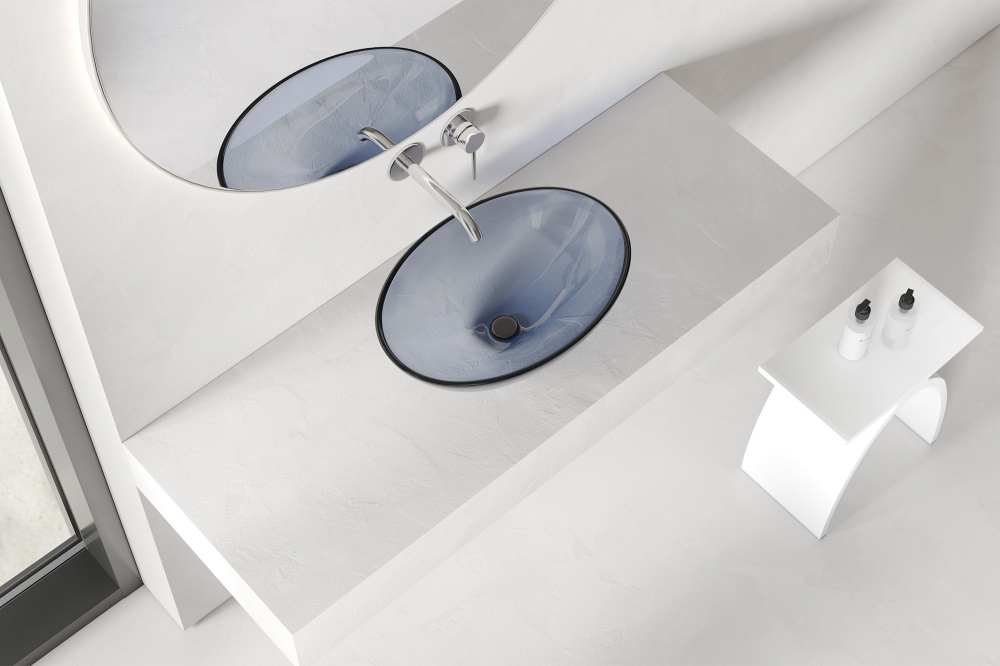 Раковина накладная прозрачная ABBER Kristall AT2802Saphir синяя