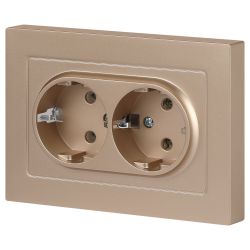 Розетка Intro Accent 6-205-04 двойная с заземлением 2X2P+E Schuko 16А-250В IP20 СУ AL/CU шампань