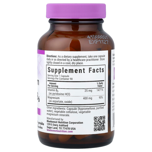 Bluebonnet Nutrition, магний и витамин B6, 90 растительных капсул