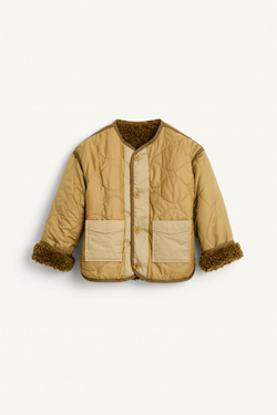 ZARA СТЕГАНАЯ КУРТКА, СВЕТЛЫЙ ХАКИ