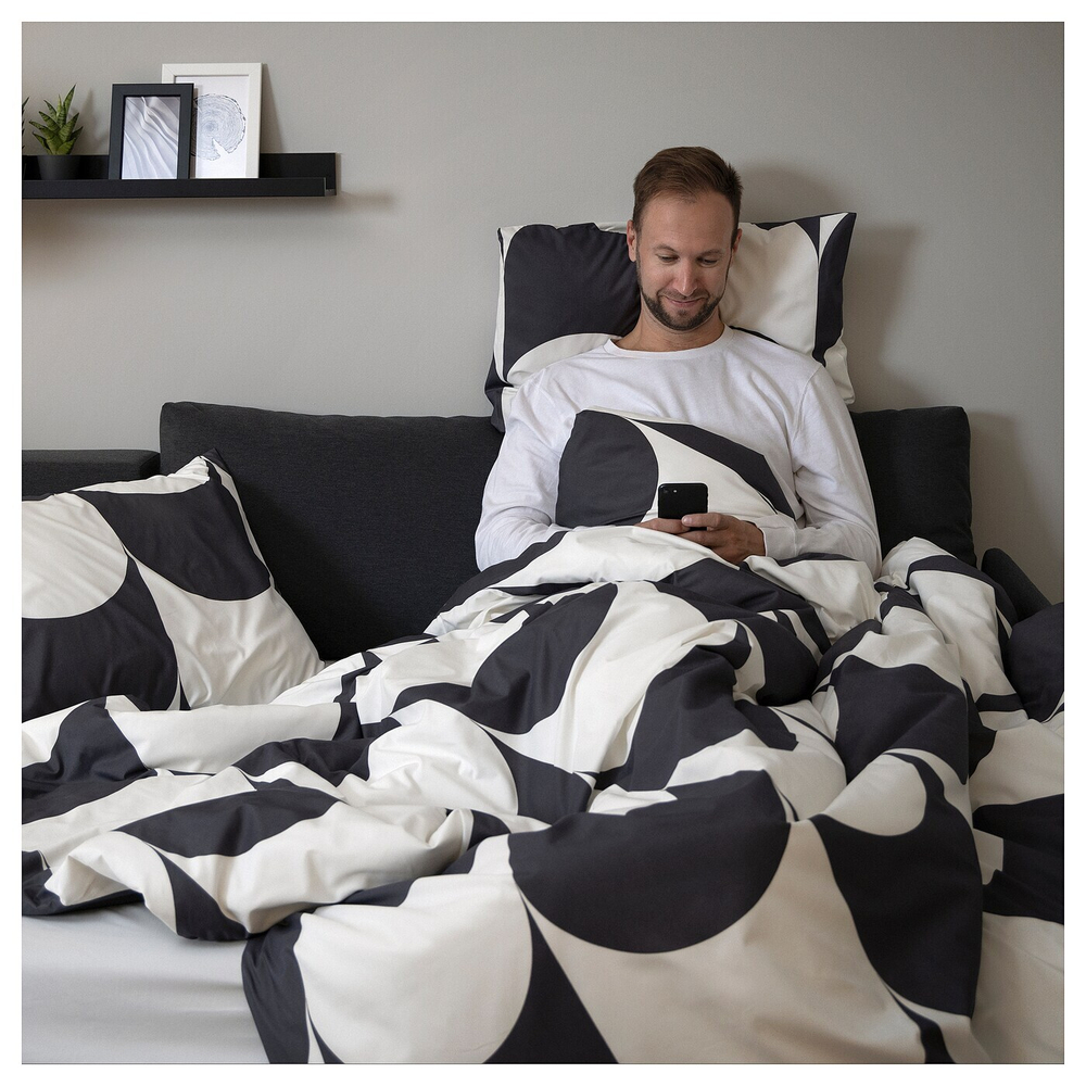 IKEA BRUKSVARA  (ИКЕА БРУКСВАРА)  -  Пододеяльник и наволочка, антрацит/белый, 150x200/50x60 см