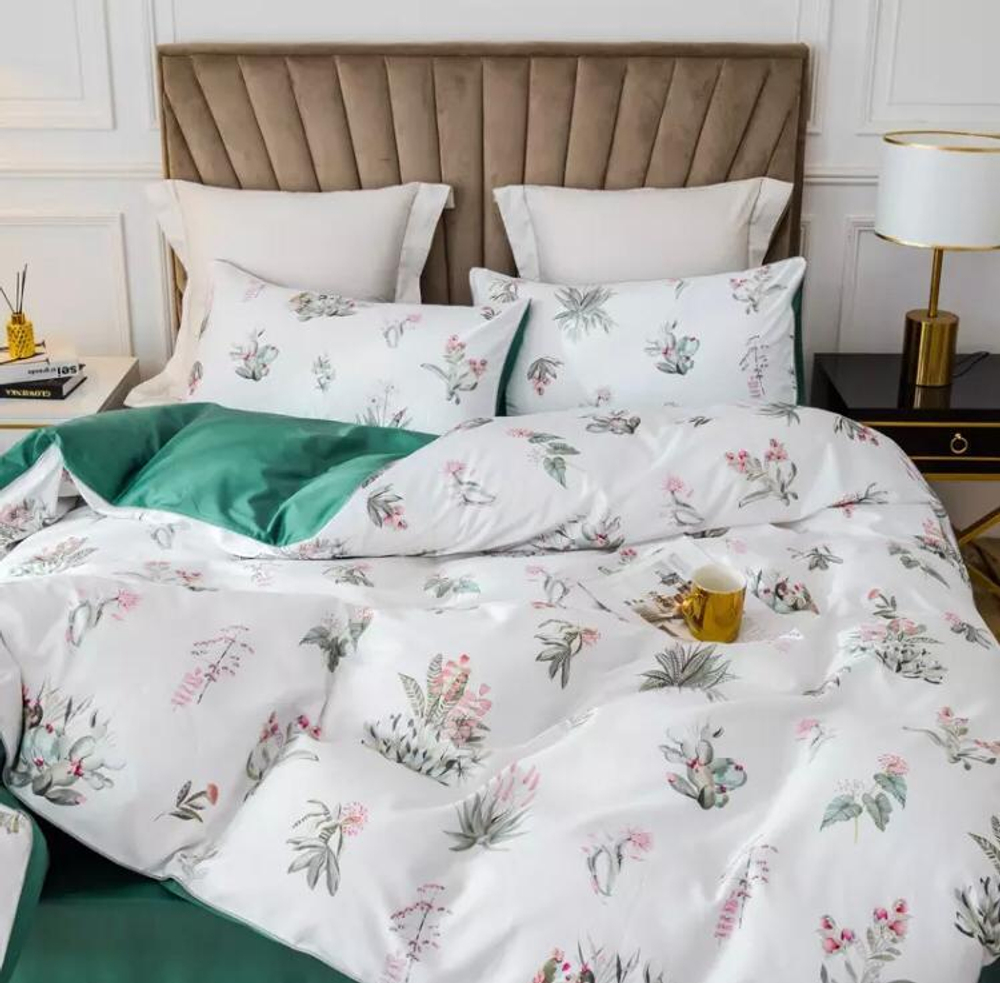 Постельное белье ЕВРО (двуспалка) Египедский Хлопок Белый лепестки