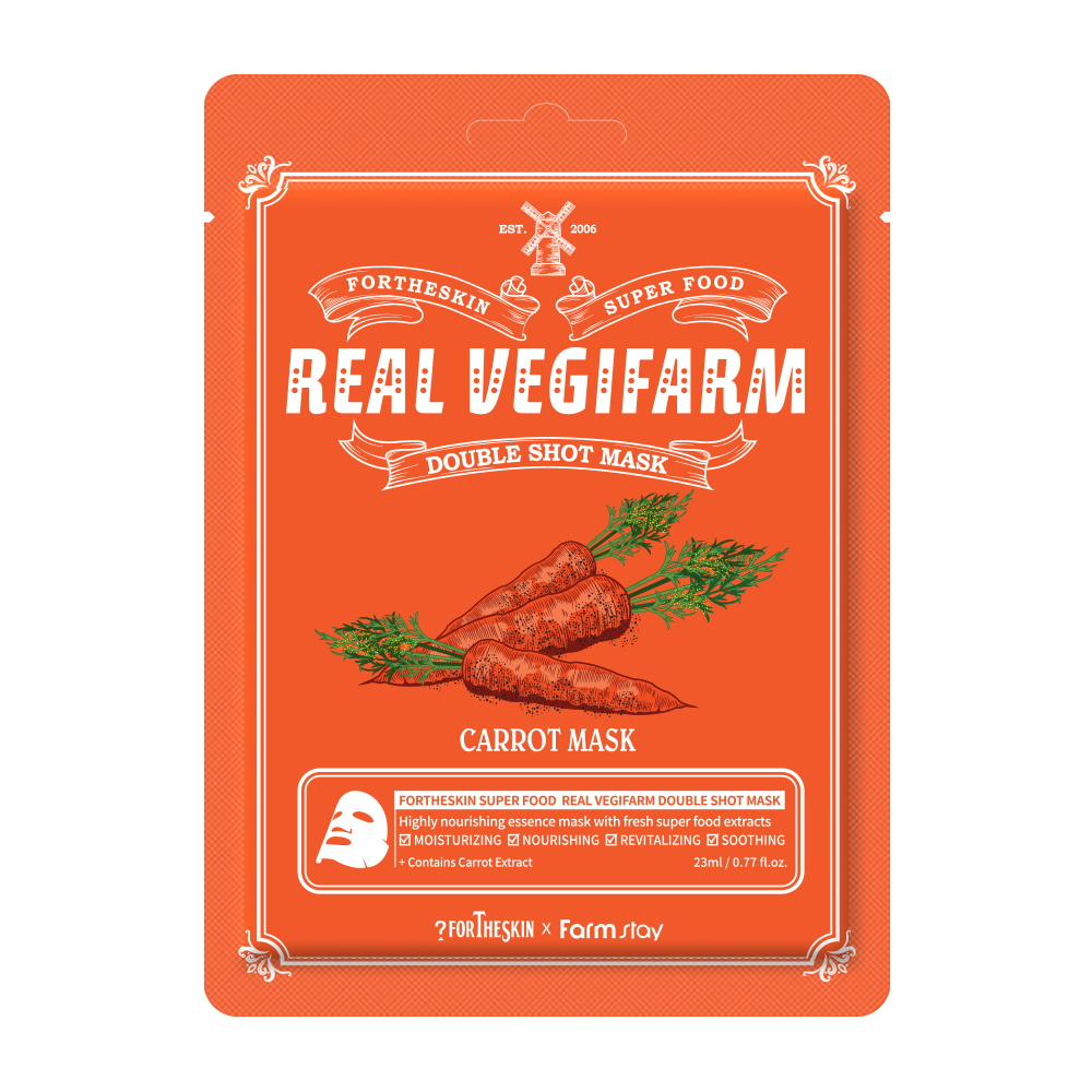 [Fortheskin] Super Food Real Vegifarm Double Shot Mask Carrot - Тканевая маска с экстрактом моркови, 23 мл