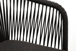 "Марсель" стул плетеный из роупа, каркас из стали золотой глянец, роуп темно-серый круглый, ткань серая