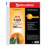Файлы перфорированные А4 BRAUBERG комплект 100 шт. матовые 30 мкм (6 штук в упаковке)