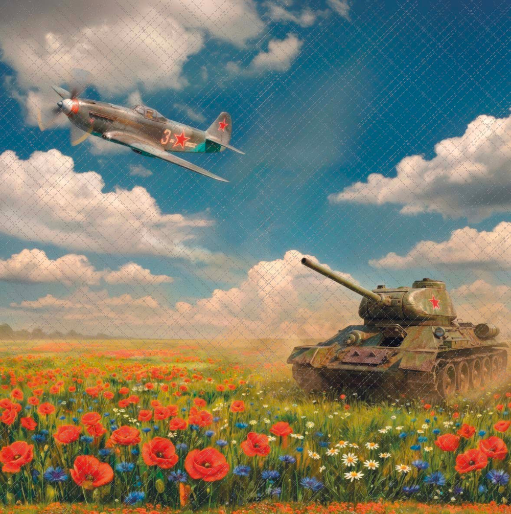 Самолет и танк в поле сюжет к 9-му Мая №2 - фон неопреновый