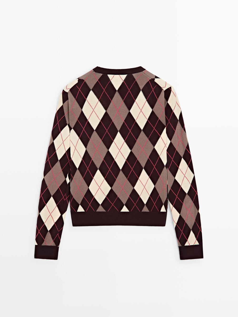 Massimo Dutti Свитер из хлопкового трикотажа с узором «ромбы», бордо