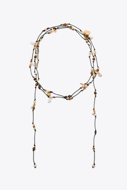 ZARA ОЖЕРЕЛЬЕ-ТРАНСФОРМЕР ИЗ ШНУРА С БУСИНАМИ И ШАРМАМИ, ЧЕРНЫЙ