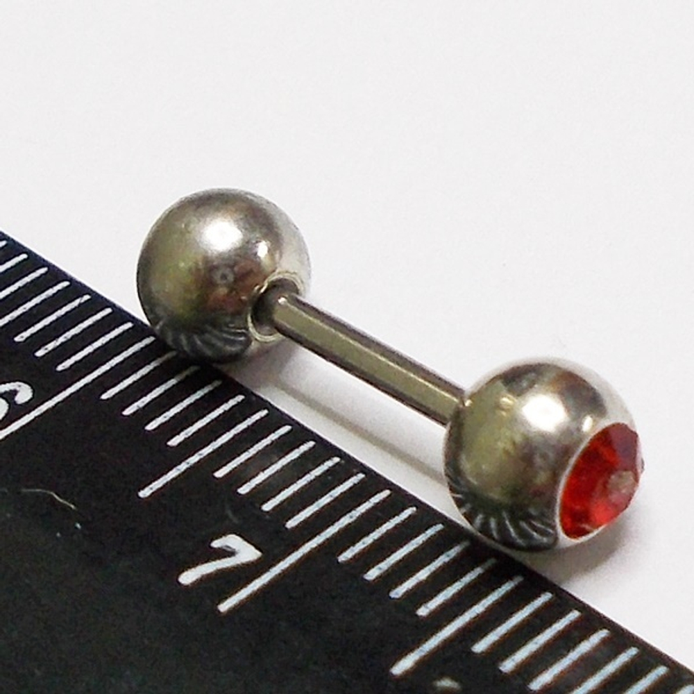 Микроштанга 8 мм для пирсинга ушей "Два кристалла". Медицинская сталь, цветные кристаллы. 1 шт