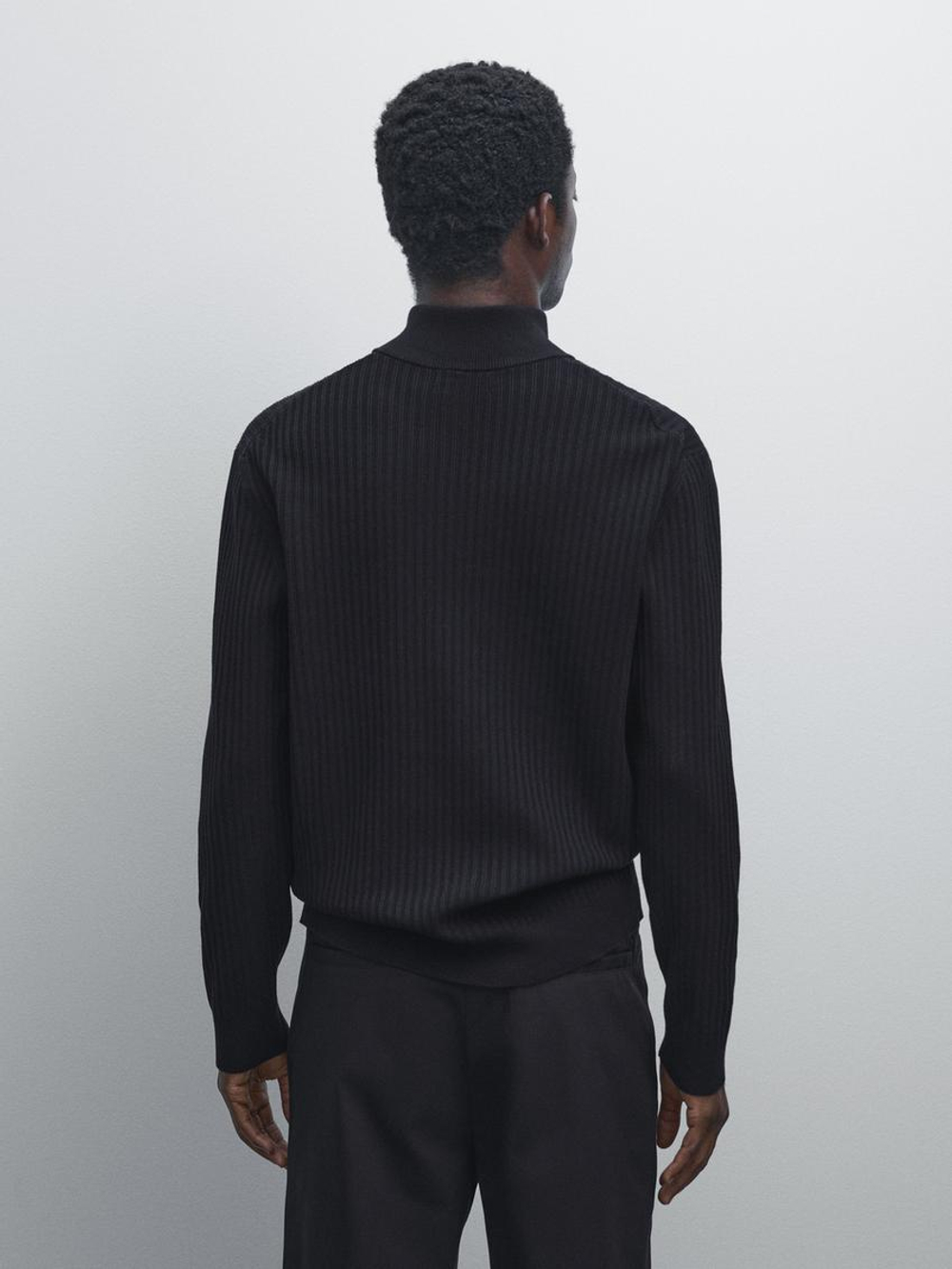 Massimo Dutti Свитер с воротником-стойкой, темно-синий