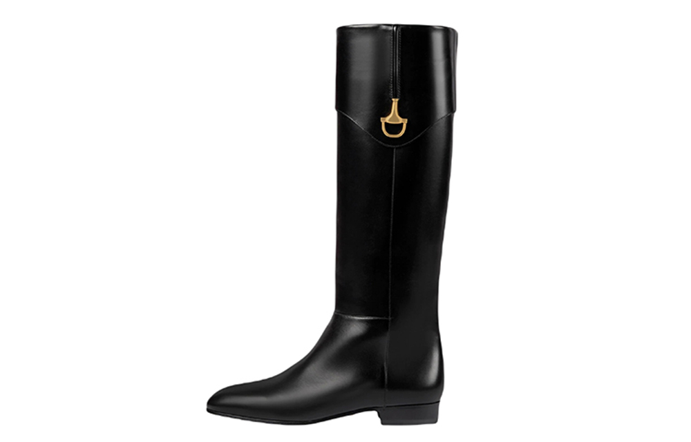 GUCCI Horsebit Leather Knee high Boots 2cm Women"s Black