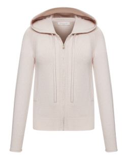 Комплект кардиган на молнии с капюшоном и брюки прямые из кашемира, пудровый