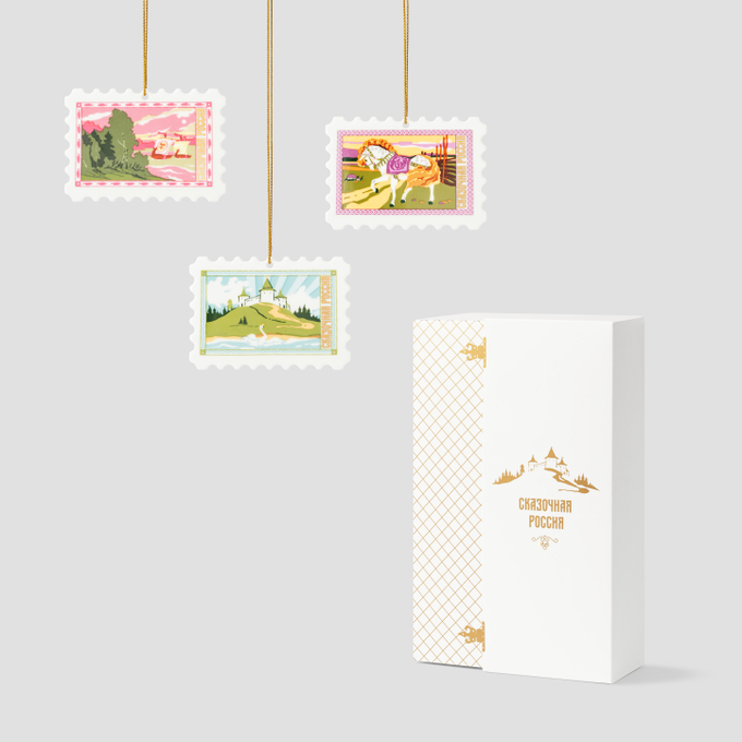 Набор из 3 елочных игрушек «Сказочная Россия» в подарочной коробке