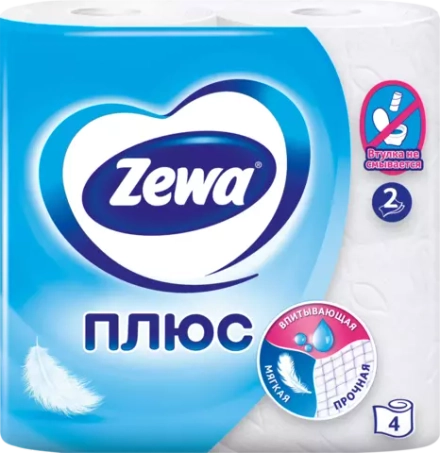 Туалетная бумага Zewa Плюс белая двухслойная 4 рул.