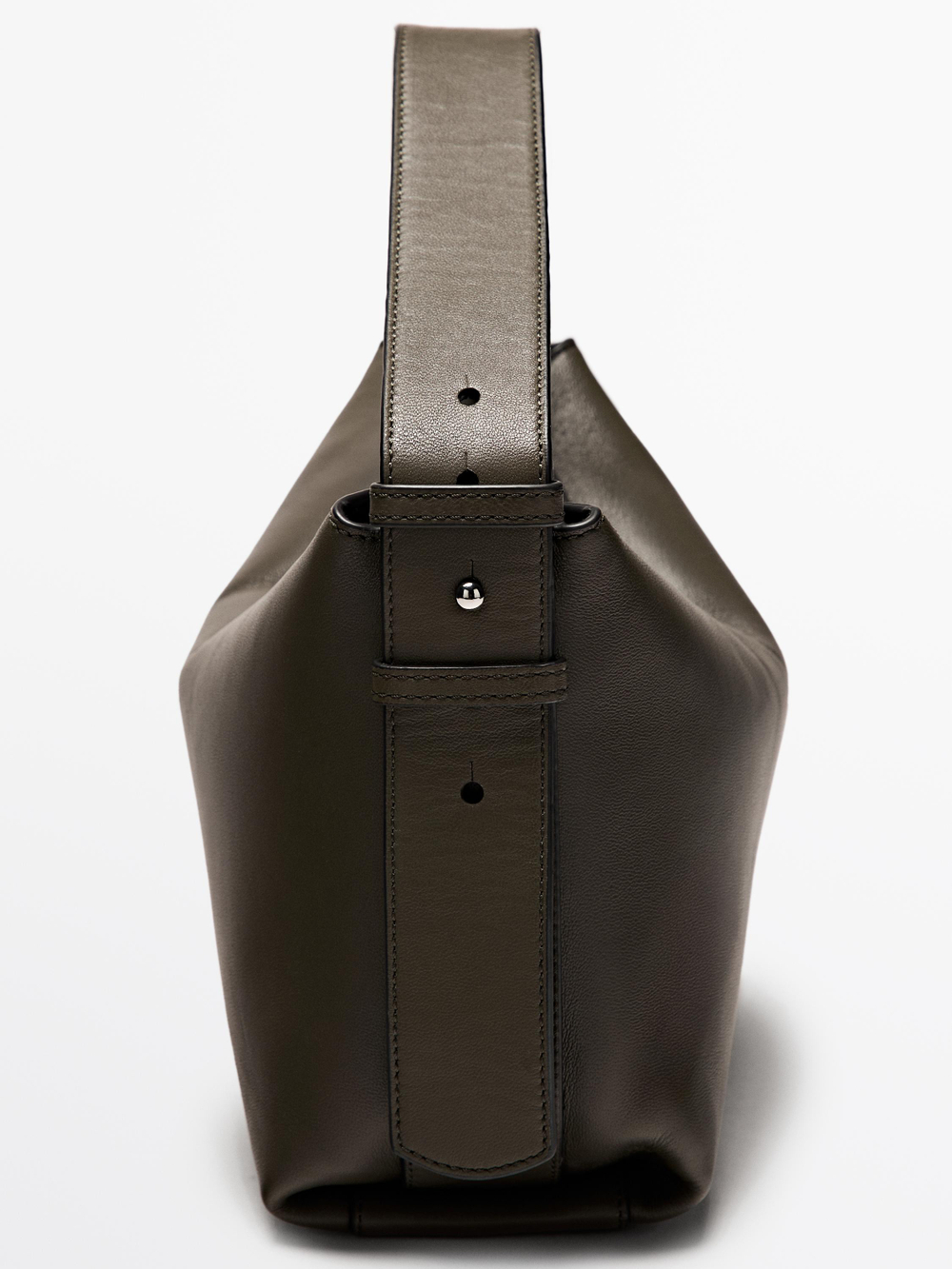 Massimo Dutti Небольшая сумка через плечо из кожи наппа, хаки