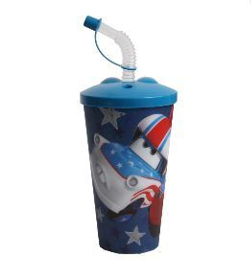 Стакан (600мл, с крышкой и соломинкой, с 3D рисунком, №5). ТАЧКИ