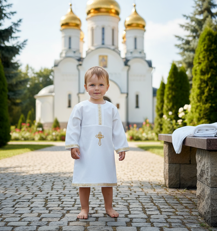 Рубашка для Таинства Крещения: Золотая вышивка и комфорт (100% хлопок)