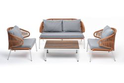 "Милан" лаунж-зона 4-местная плетеная из роупа (веревки), каркас алюминиевый светло-серый, роуп оранжевый меланж