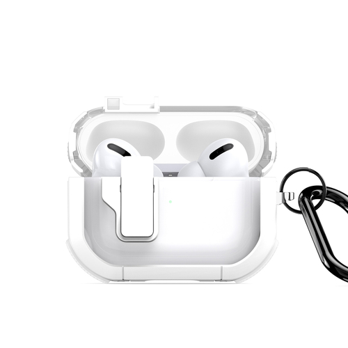 Чехол от Dux Ducis с замком для AirPods Pro 2, прозрачный с белыми вставками (Whtie2), серия PECN Series Case, в комплекте с карабином