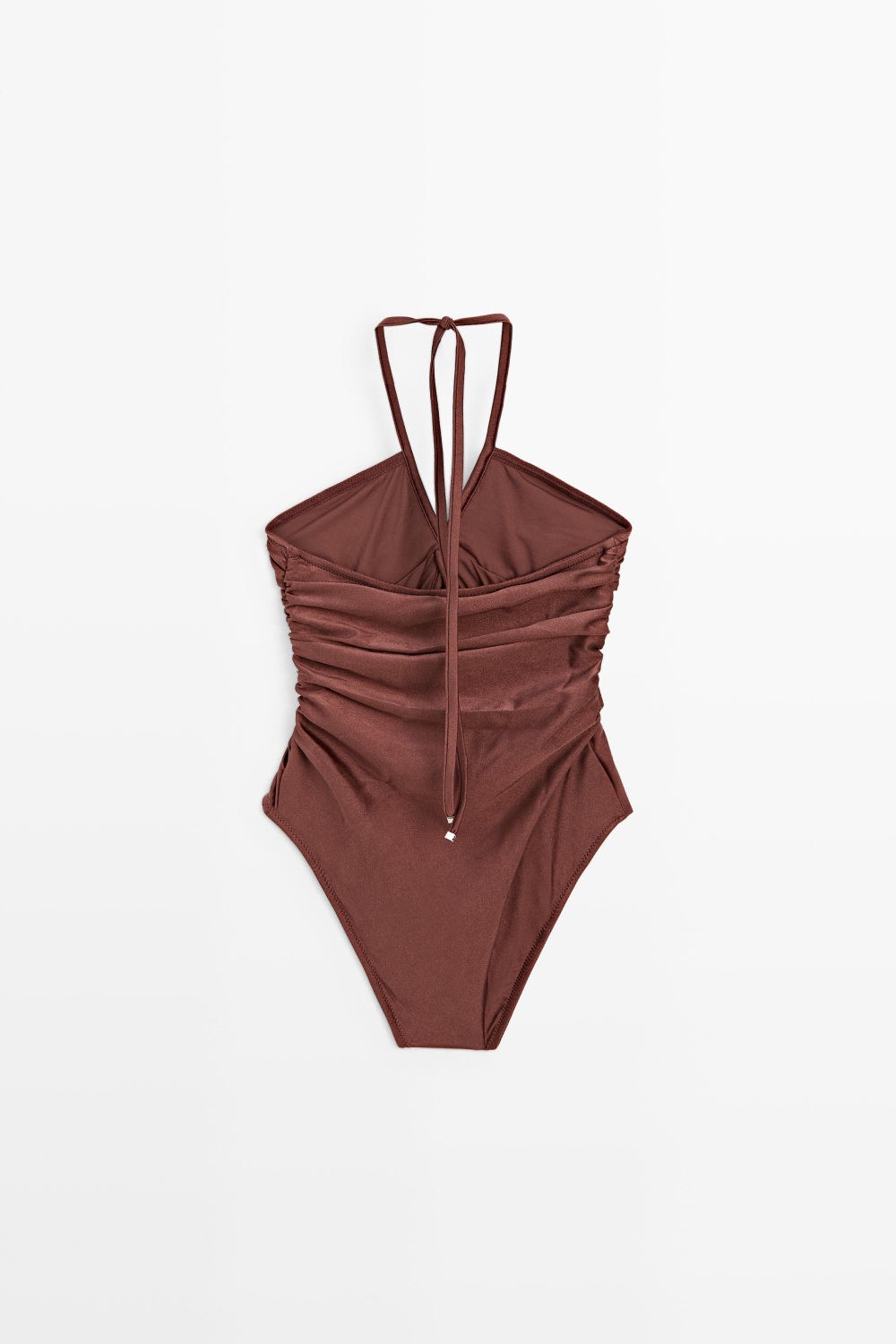 Massimo Dutti Купальник с горловиной халтер с блестками, коричневый