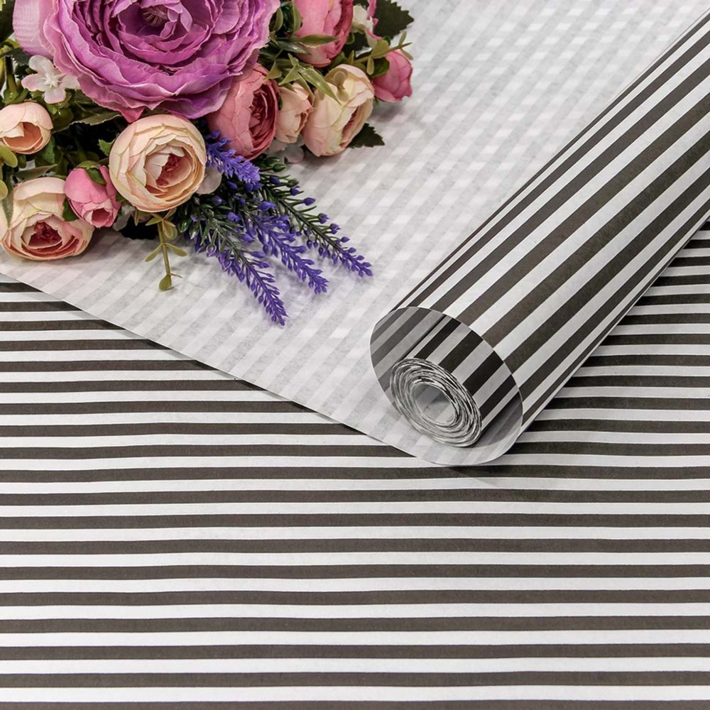 Бумага В рулоне "Полоски" 50 см х 10 м Белёная (Белый, Черный, Крафт)