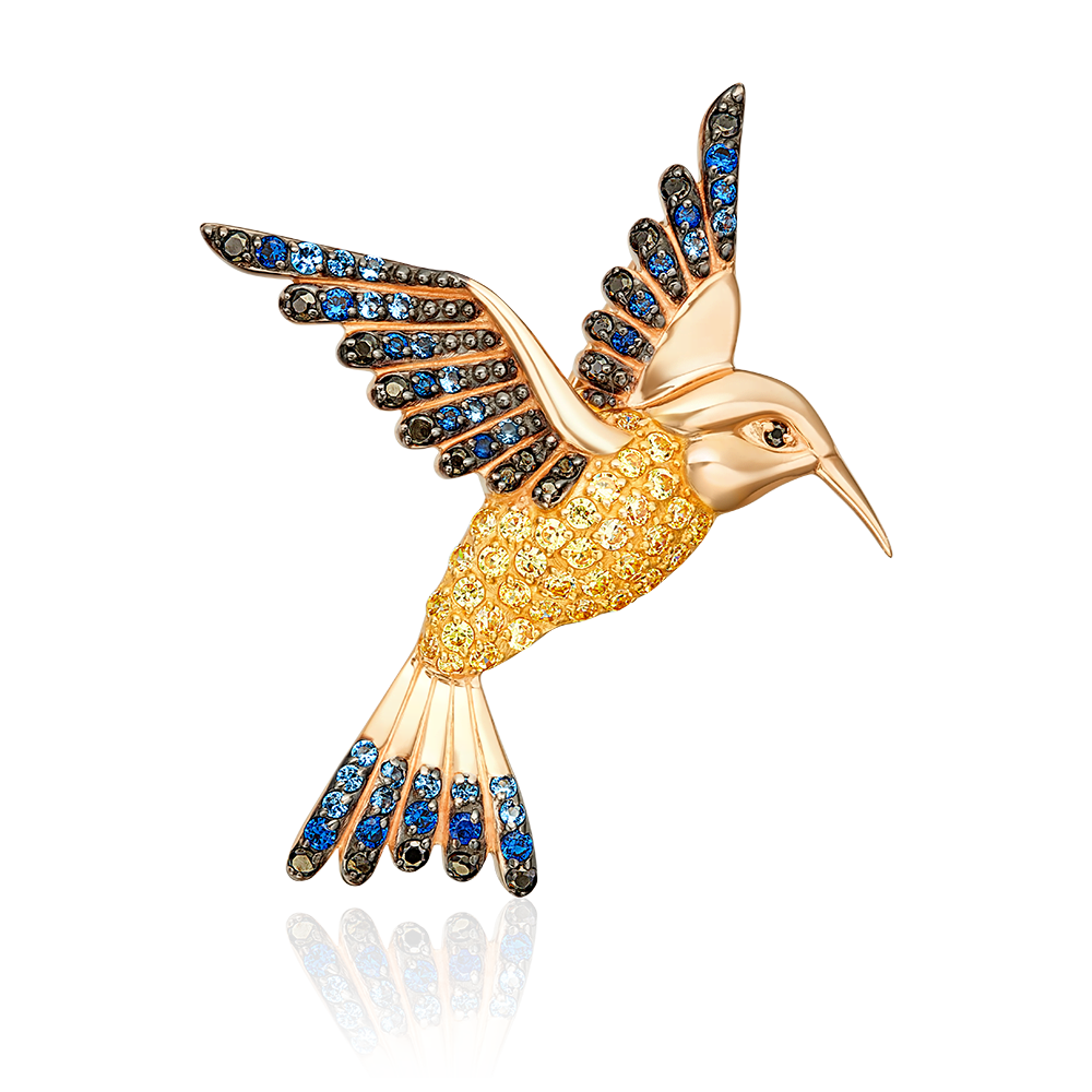 Брошь «Колибри» из красного золота с фианитами