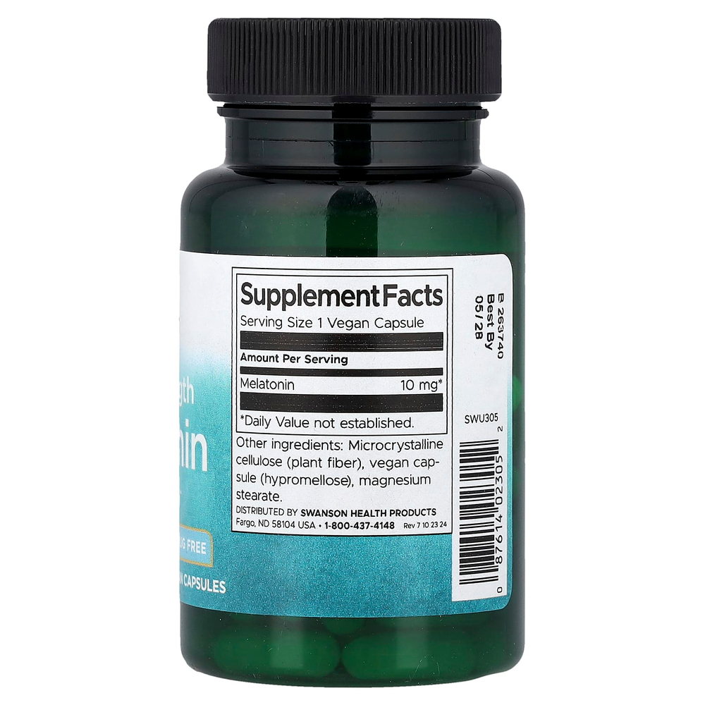 Swanson, мелатонин, тройная сила действия, 10 мг, 60 веганских капсул