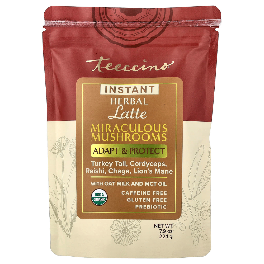 Teeccino, растворимый травяной латте, Miraculous Mushrooms, без кофеина, 224 г (7,9 унции)