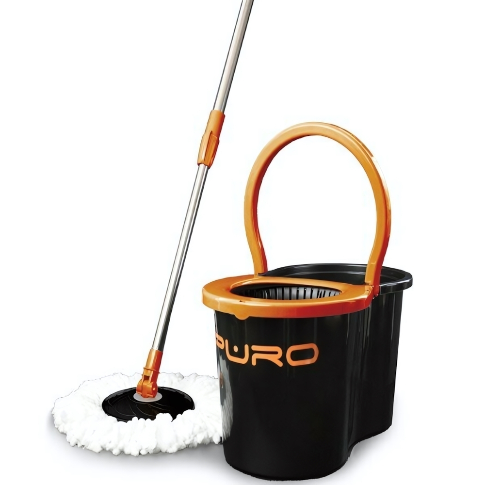 Набор для уборки PURO SPIN 16 л. (ведро с отжимом + швабра + 3 насадки) в инд. упаковке цвет черный