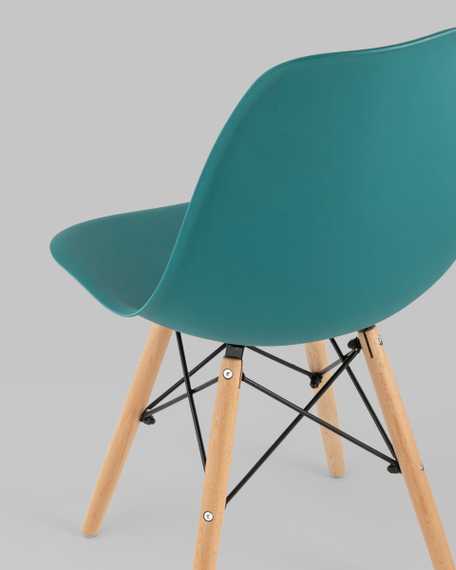 Eames Style DSW темно-бирюзовый пластик, стальной каркас, натуральный массив бука